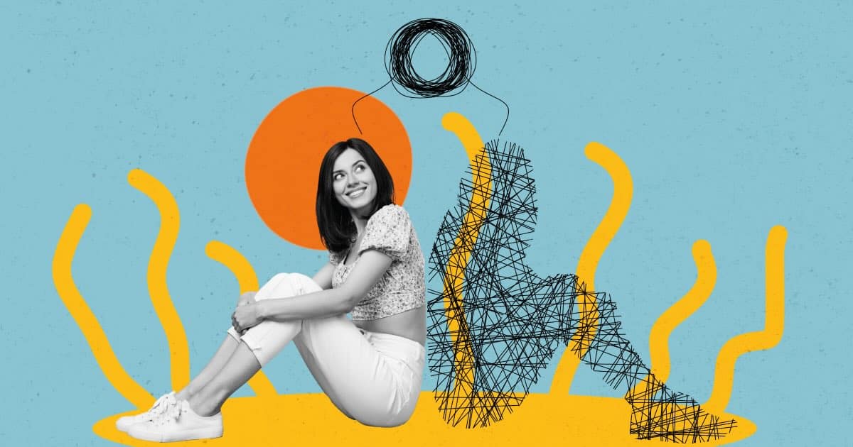 chica y su sombra con una bola de hilo entre ambas